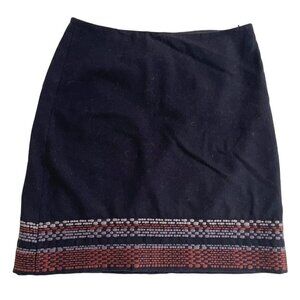 BODEN Embroidered Wool Blend Skirt Navy US Sz 6 #WG449 Like New